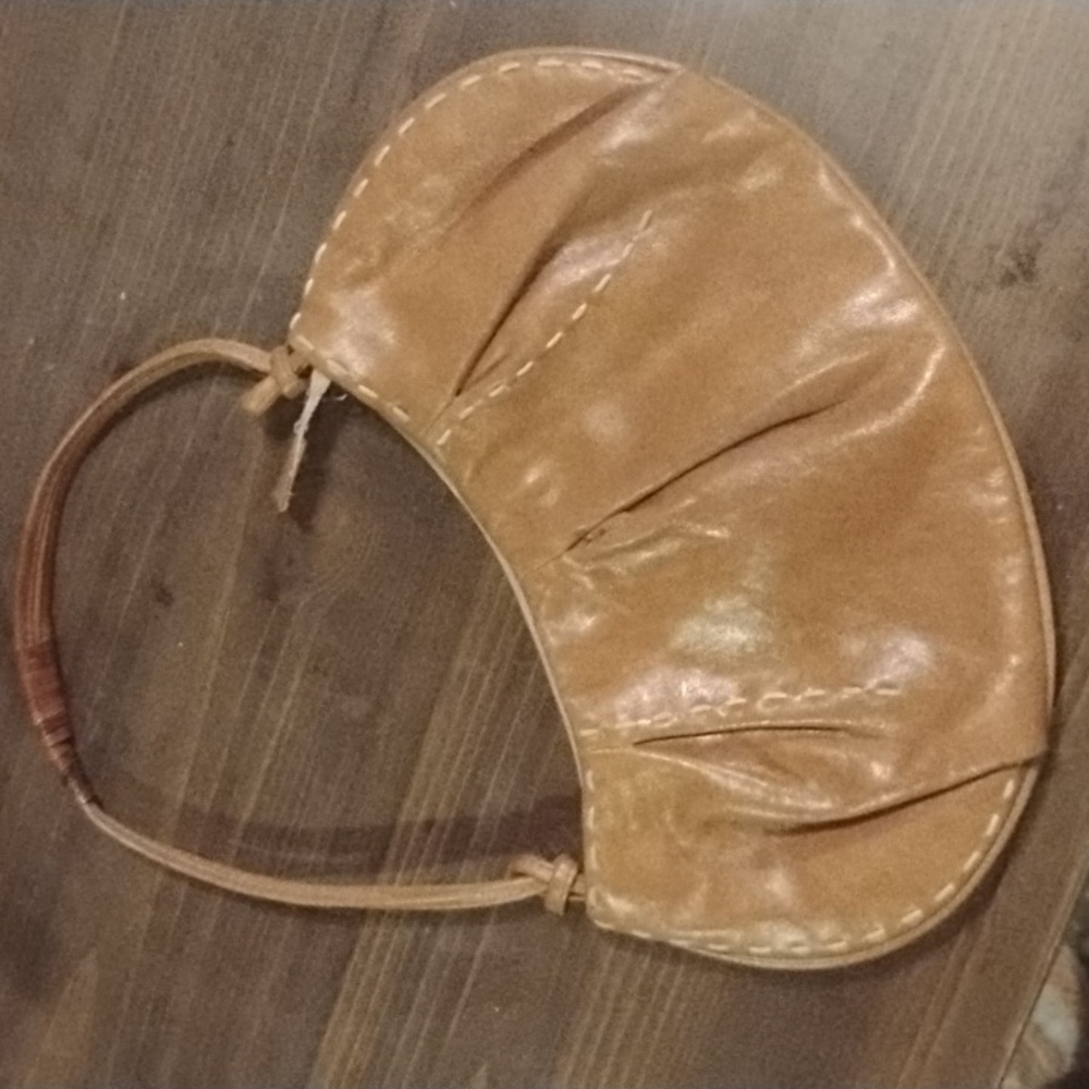 Y2K real leather mini shoulder bag with white contrast stitching